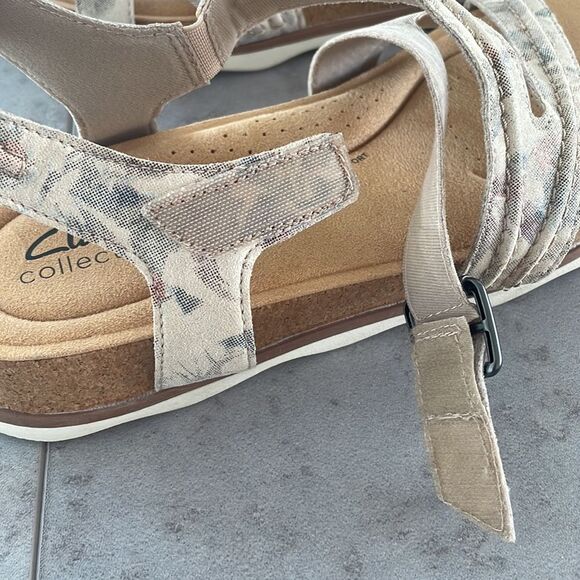 CLARKS Brynn Ave Sandal multi colored straps padded cork footbed 1” heel size 10 - Picture 12 of 14